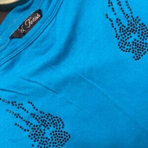 🔥 Women's Small Rhinestone Flame Top – Turquoise